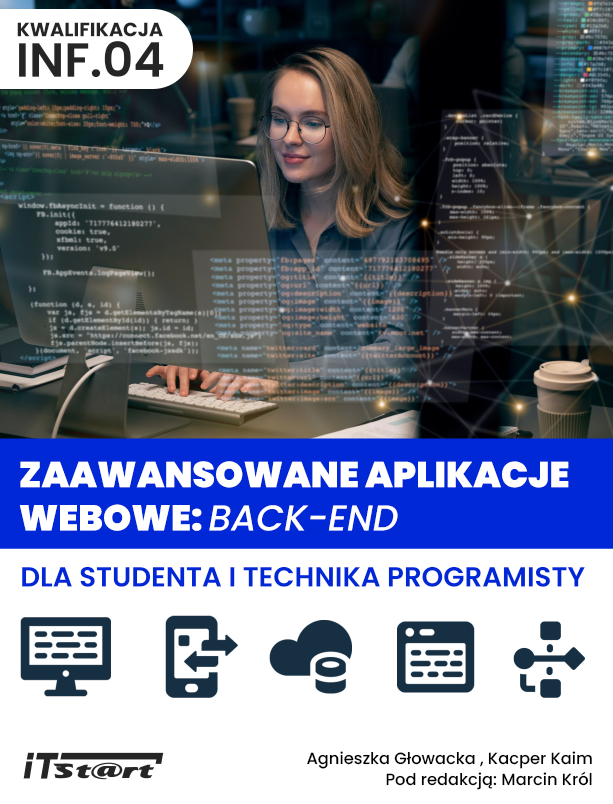 okładka książki:vZaawansowane aplikacje webowe: back-end dla studenta i technika programisty ISBN 9788367989367